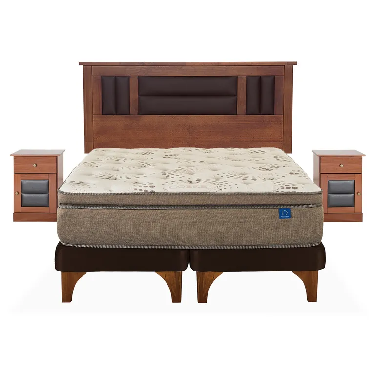 FLEX Cama Europea Terra Cobre King + Respaldo + 2 Veladores