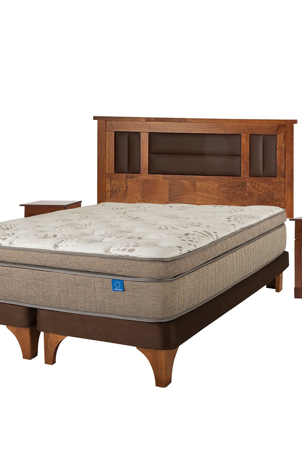 FLEX - Cama Europea Terra Cobre Flex King + Respaldo + 2 Veladores Flex