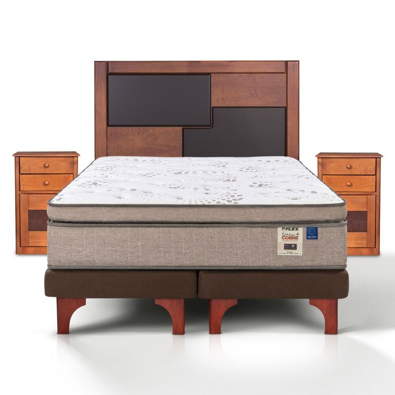 Cama Europea Terra Cobre 2 Plazas + Respaldo + 2 Veladores