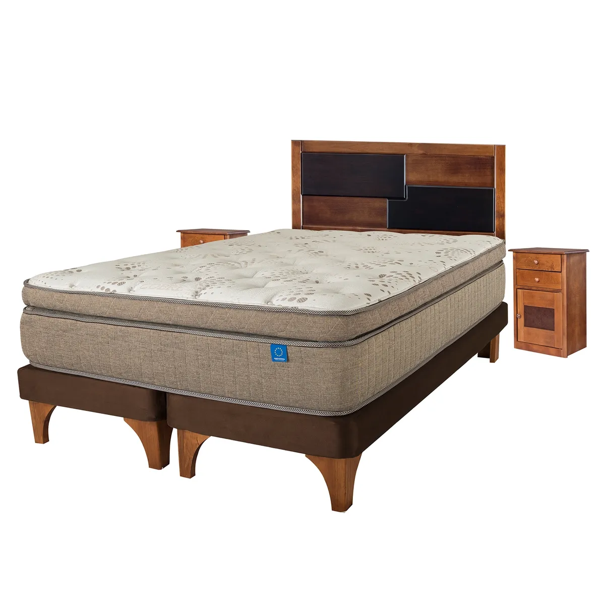 FLEX - Cama Europea Terra Cobre Flex 2 Plazas + Respaldo + 2 Veladores