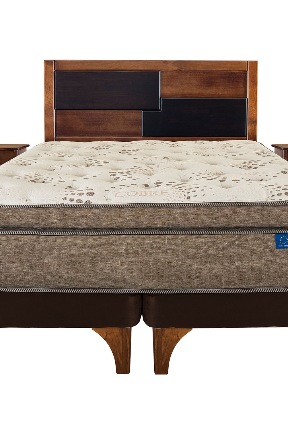 FLEX - Cama Europea Terra Cobre Flex 2 Plazas + Respaldo + 2 Veladores