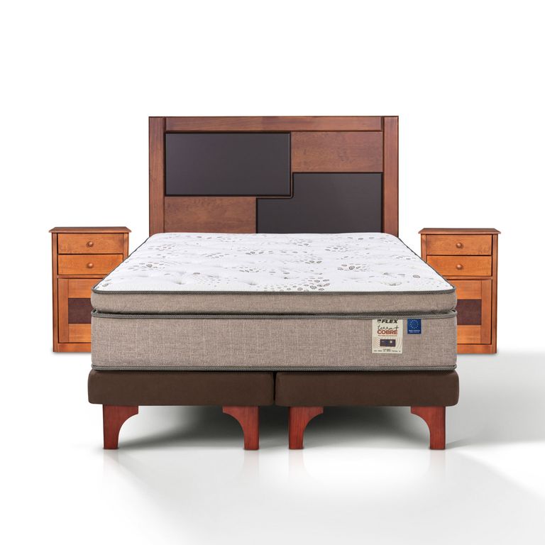 Cama Europea Terra Cobre King + Respaldo + 2 Veladores