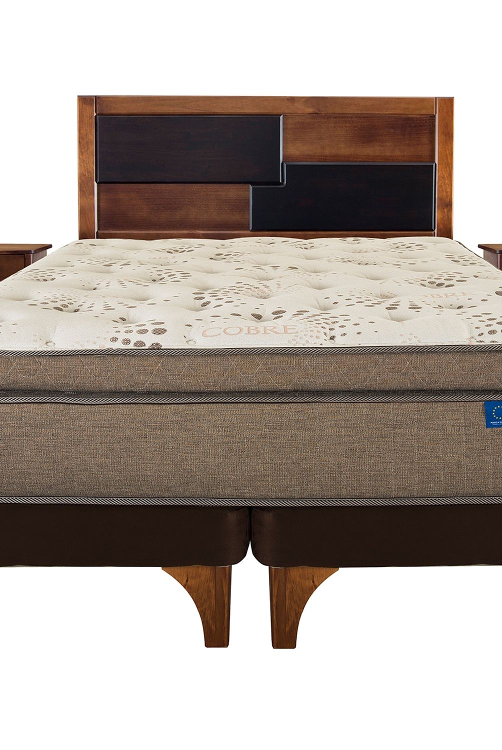 FLEX - Cama Europea Terra Cobre Flex King + Respaldo + 2 Veladores Flex