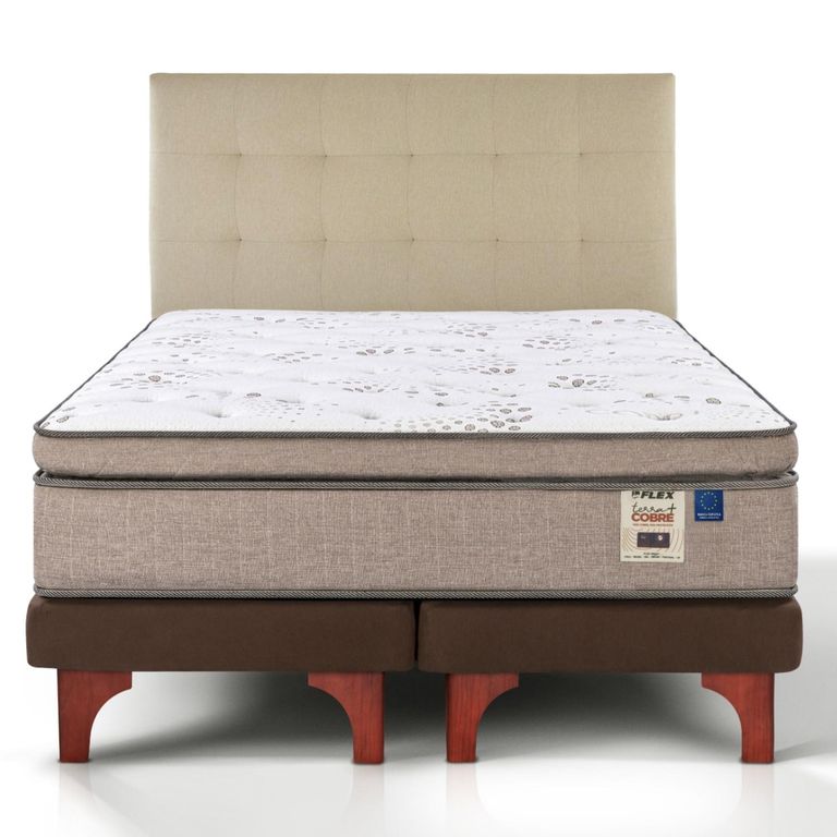 Cama Europea Terra Cobre 2 Plazas x 2.00 mt Base Dividida + Respaldo