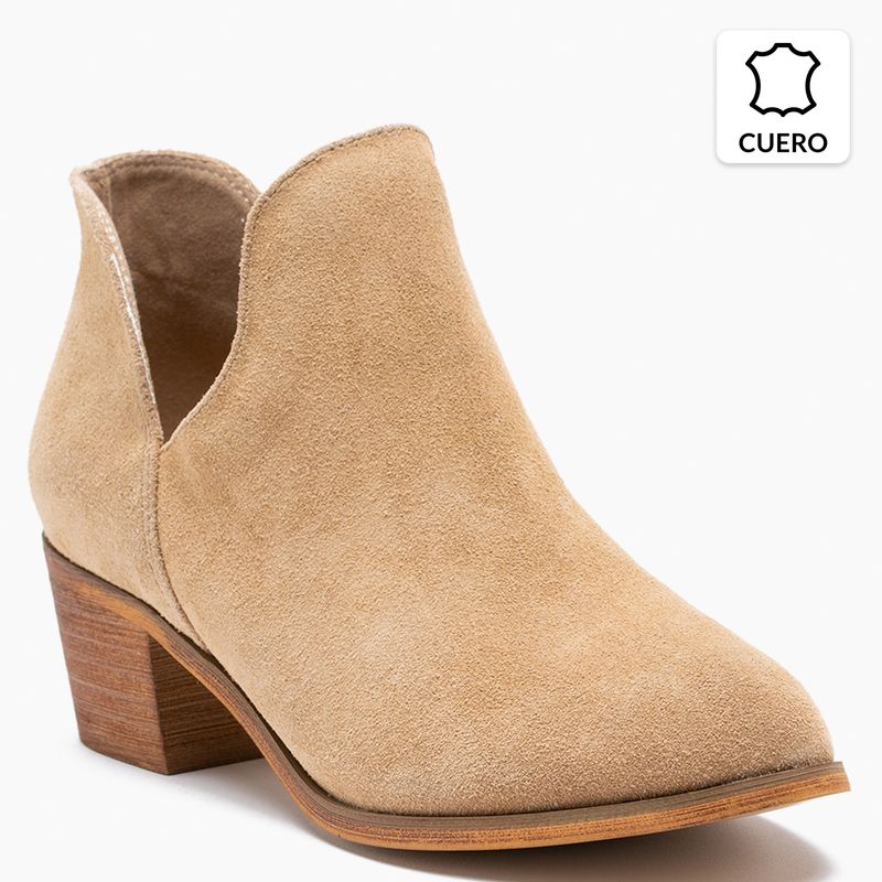 COQUETT - Botín Mujer Tobillo Abierto, Cuero Gamuza Beige
