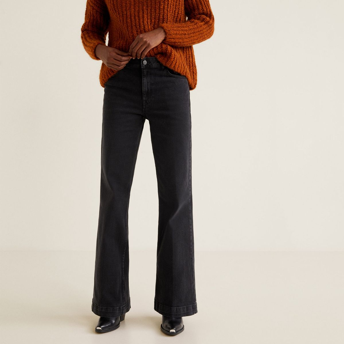 MANGO - Jeans Palazzo Choco Tiro Alto Mango