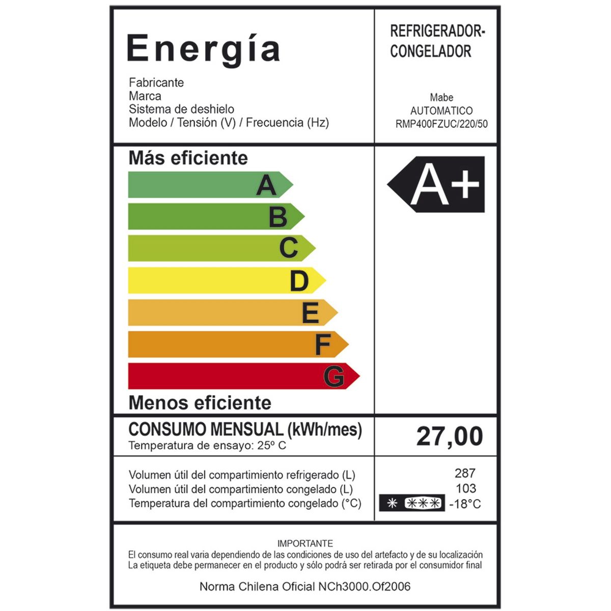 MABE - Refrigerador No Frost 390 lt RMP400FZUC