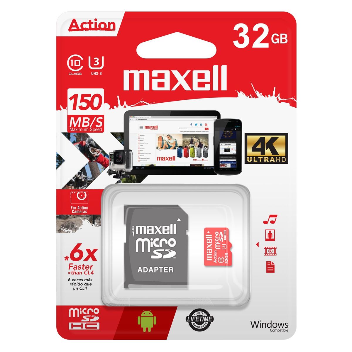 MAXELL - Tarjeta Micro SD 32 GB 4K con Adaptador SD