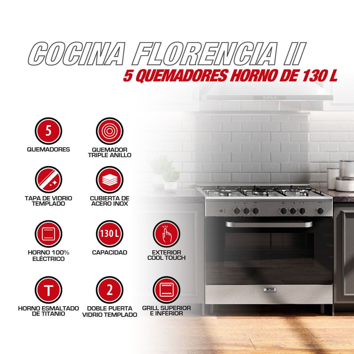 THOMAS - Cocina a gas 5 Quemadores Horno de 130 Lt Florencia 2 Thomas