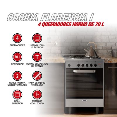 Imagen 2 del producto Cocina a gas 4 Quemadores Horno de 70 Lt Florencia 1