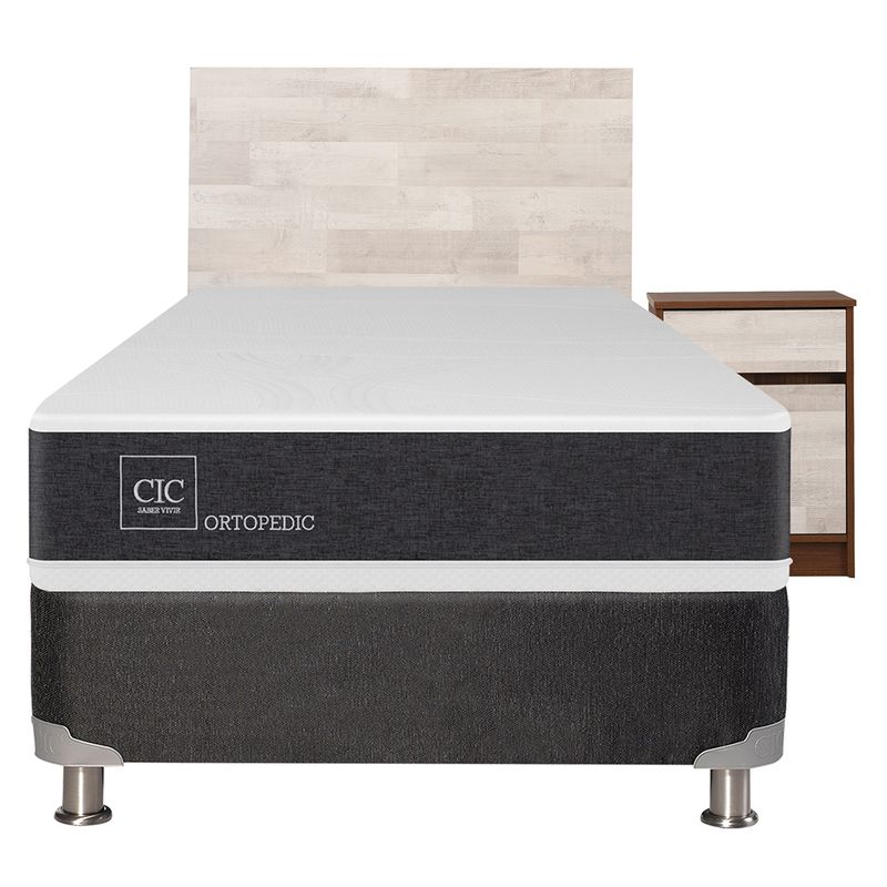 CIC - Box Spring Ortopedic Black 1,5 Plaza + Muebles Legno Cic