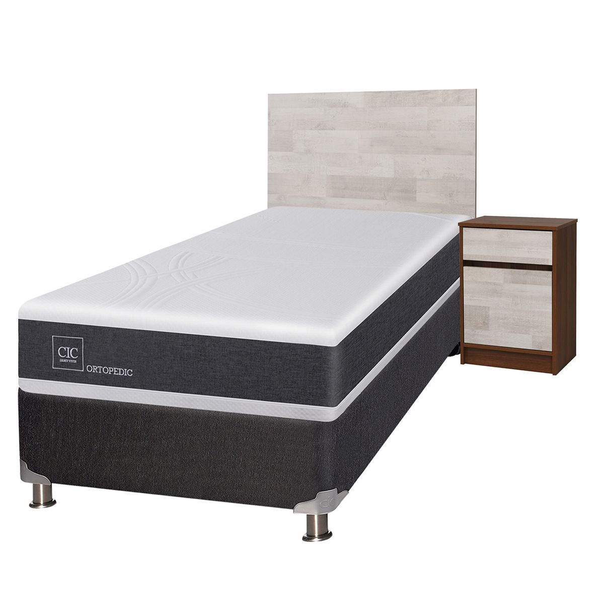 CIC - Box Spring Ortopedic Black 1,5 Plaza + Muebles Legno Cic