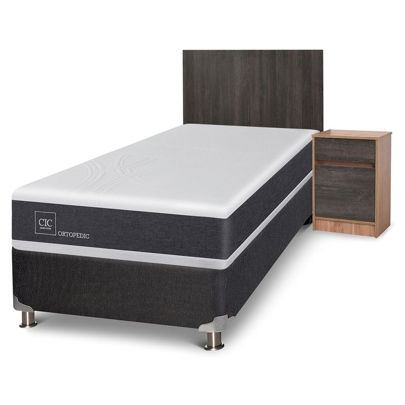 CIC - Box Spring Ortopedic 1,5 Plazas + Muebles Espresso Cic