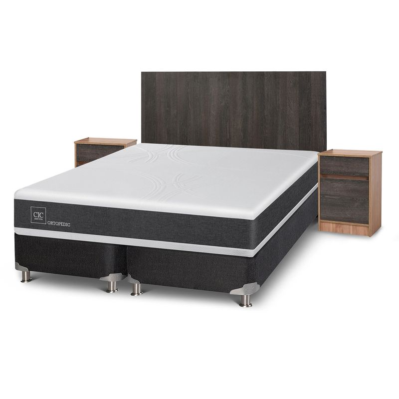 CIC - Box Spring Ortopedic 2 Plazas + Muebles Espresso Cic