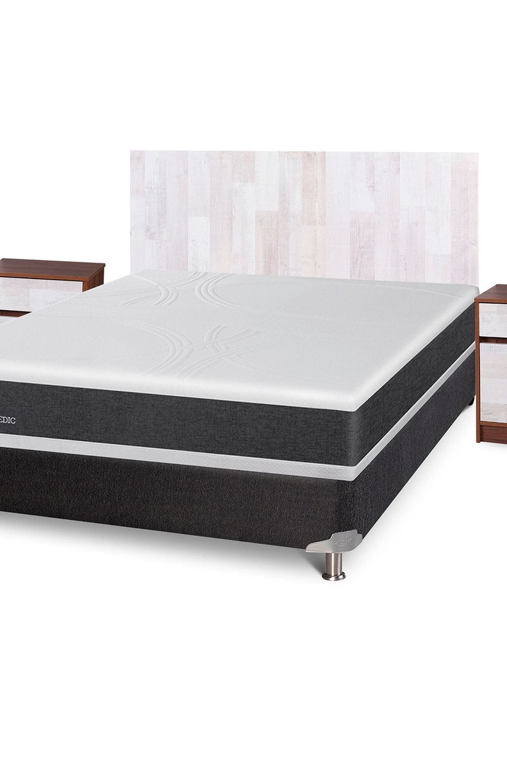 CIC - Box Spring Newortoped 2 Plazas + Respaldo + 2 Veladores CIC