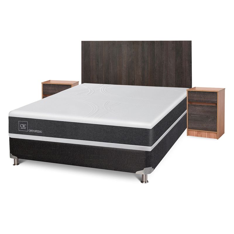 CIC - Box Spring Ortopedic 2 Plazas + Muebles Espresso Cic