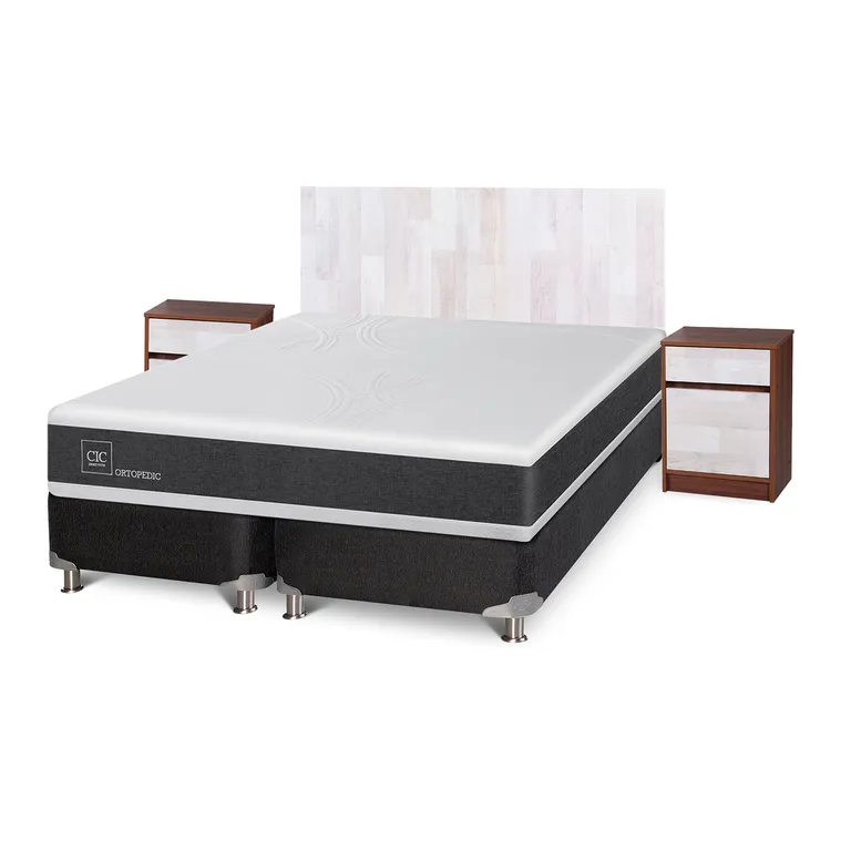 CIC Cama Box Spring Ortopedic King X 2.00Mt Base Dividida + Muebles Legno