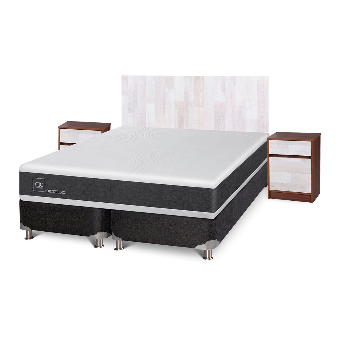 CIC - Cama Box Spring Ortopedic King X 2.00Mt Base Dividida + Muebles Legno CIC