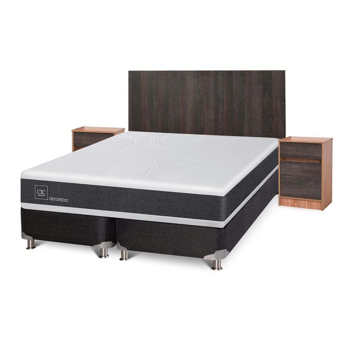 CIC - Box Spring Ortopedic King + Muebles Espresso Cic