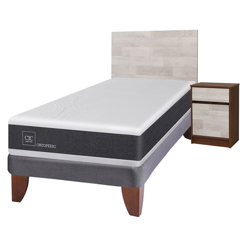 CIC - Cama Europea Newortoped 1.5 Plazas + Respaldo + 1 Velador Cic