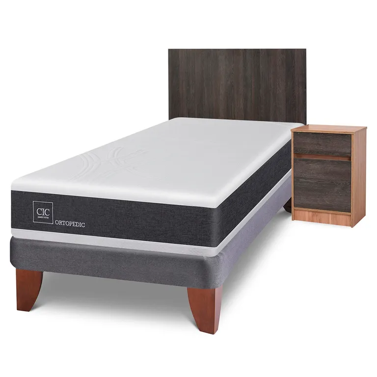 Cama Europea Ortopedic 1.5 Plazas x 2.00mt + Respaldo + 1 Velador