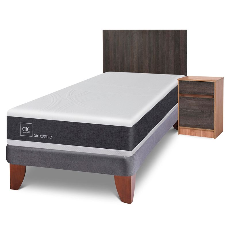 CIC - Cama Europea Ortopedic 1,5 Plazas + Muebles Espresso Cic