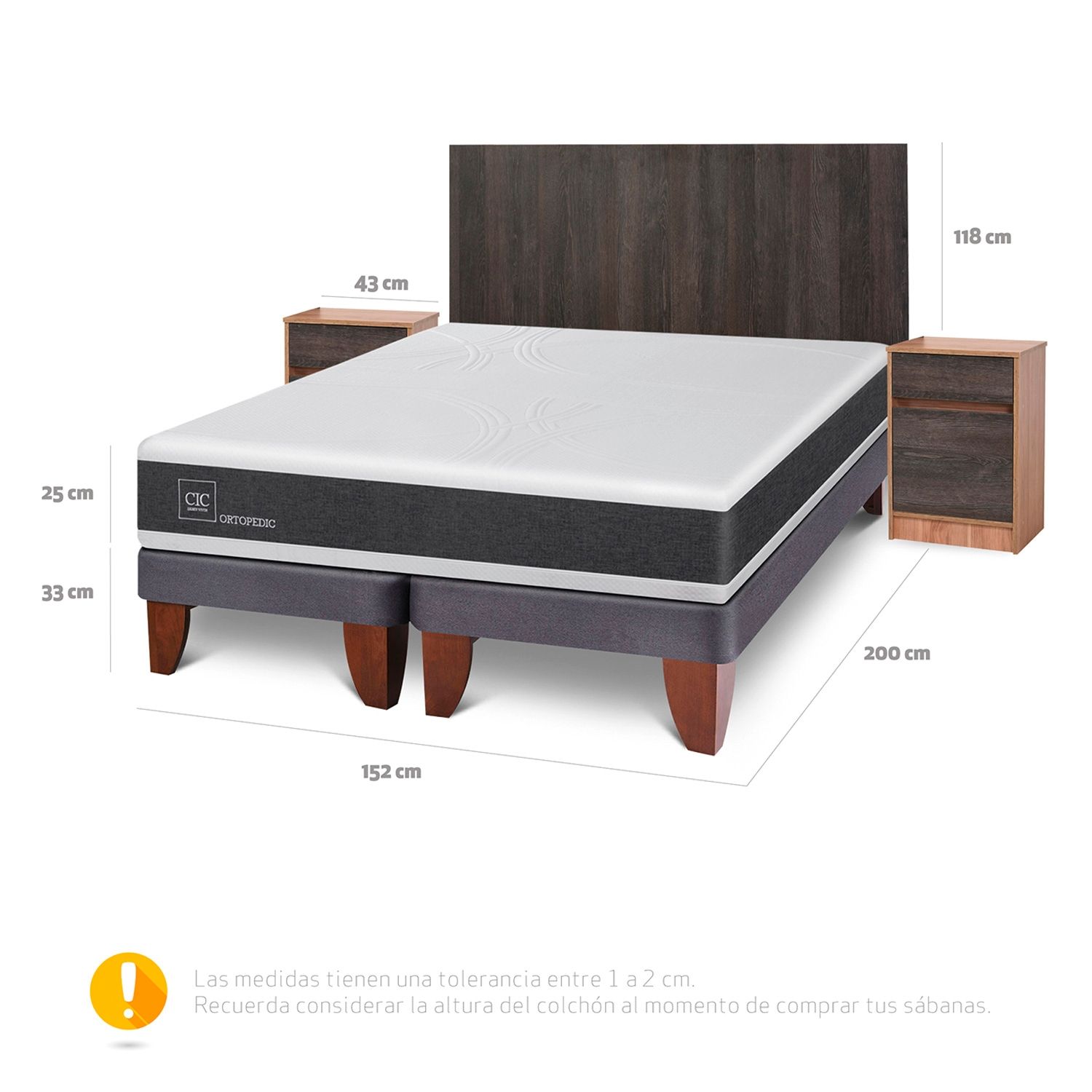 CIC Cama Europea Ortopedic 2 Plazas x 2.00mt Base Dividida +
