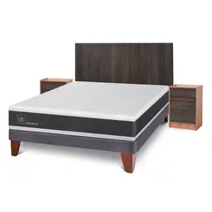 CIC - Cama Europea New Ortopedic 2 Plazas + Muebles Espresso