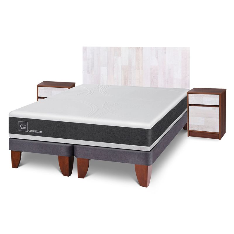 CIC - Cama Europea Ortopedic Cic King + Respaldo + 2 Veladores