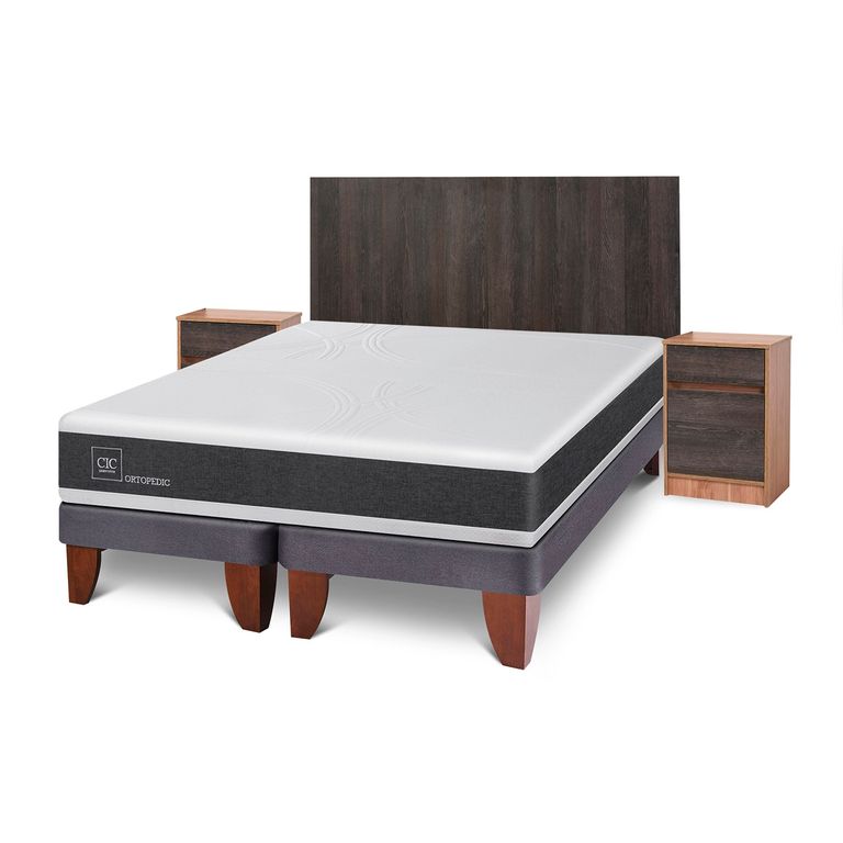 CIC Cama Europea Ortopedic King x 2.00mt Base Dividida + Respaldo + 2 Veladores