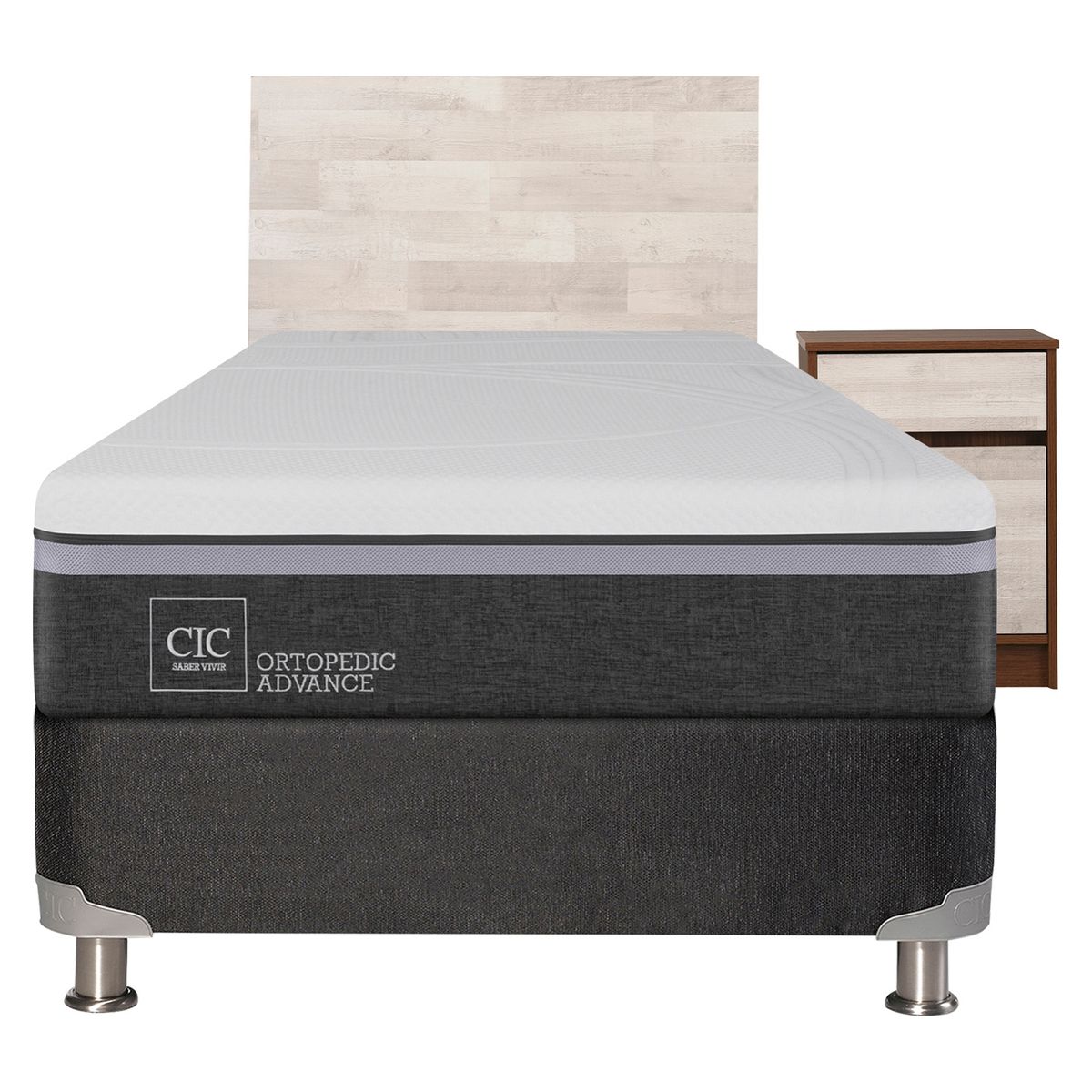 CIC - Box Spring Ortopedic Advance 1.5 Plazas Base Normal 105x200 cm + Muebles Legno Cic