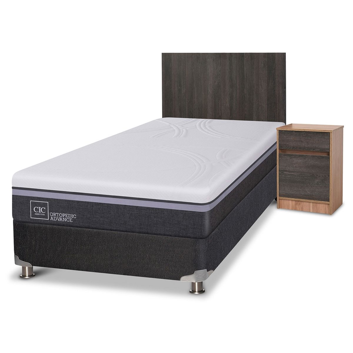 CIC - Box Spring Ortopedic Advance 1.5 Plaza Bn 105X200 Cm + Muebles Espresso Cic