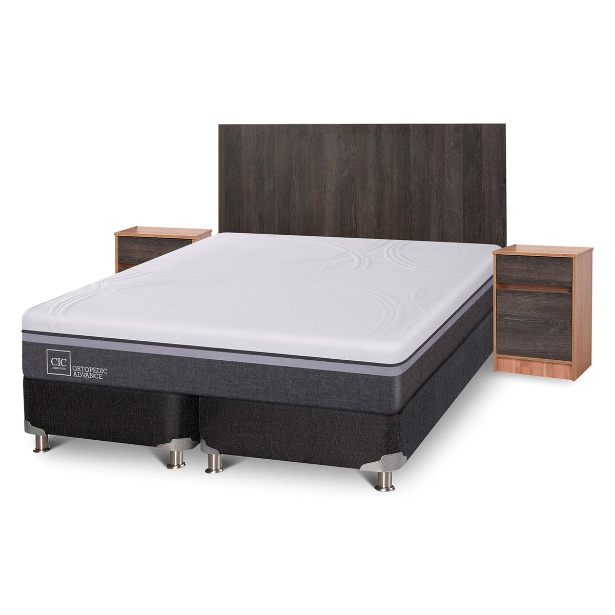 CIC - Box Spring Ortopedic Advance 2 Plazas Base Dividida 150x200 cm + Muebles Espresso Cic