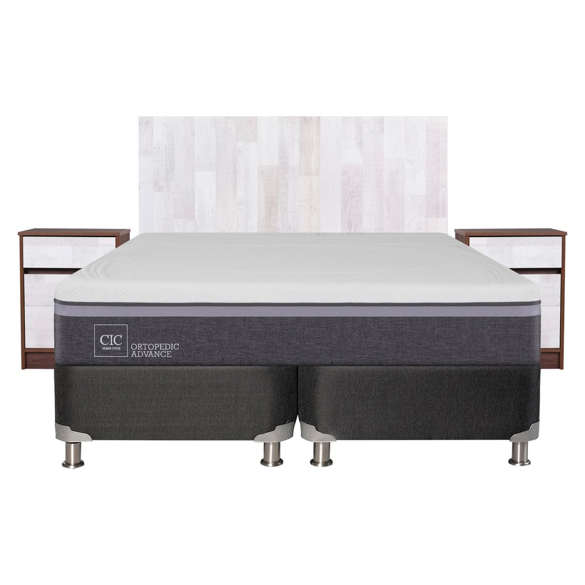 CIC - Box Spring Ortopedic Advance King Base Dividida 180x200 cm + Muebles Legno Cic