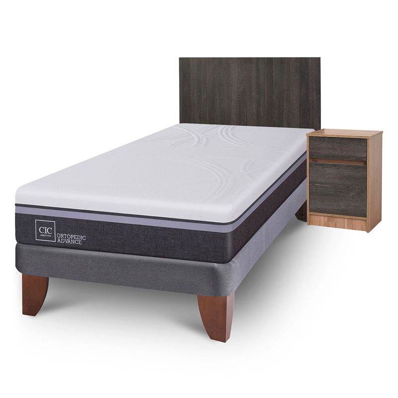 CIC - Cama Europea Ortopedic Advance 1.5 Plazas Base Normal 105X200 Cm + Muebles Espresso Cic