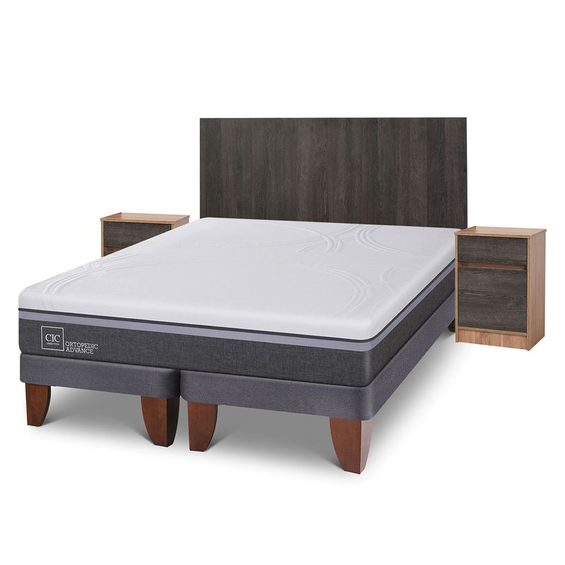 CIC - Cama Europea Ortoped.Ad 2 Plazas + Respaldo + 2 Veladores Cic