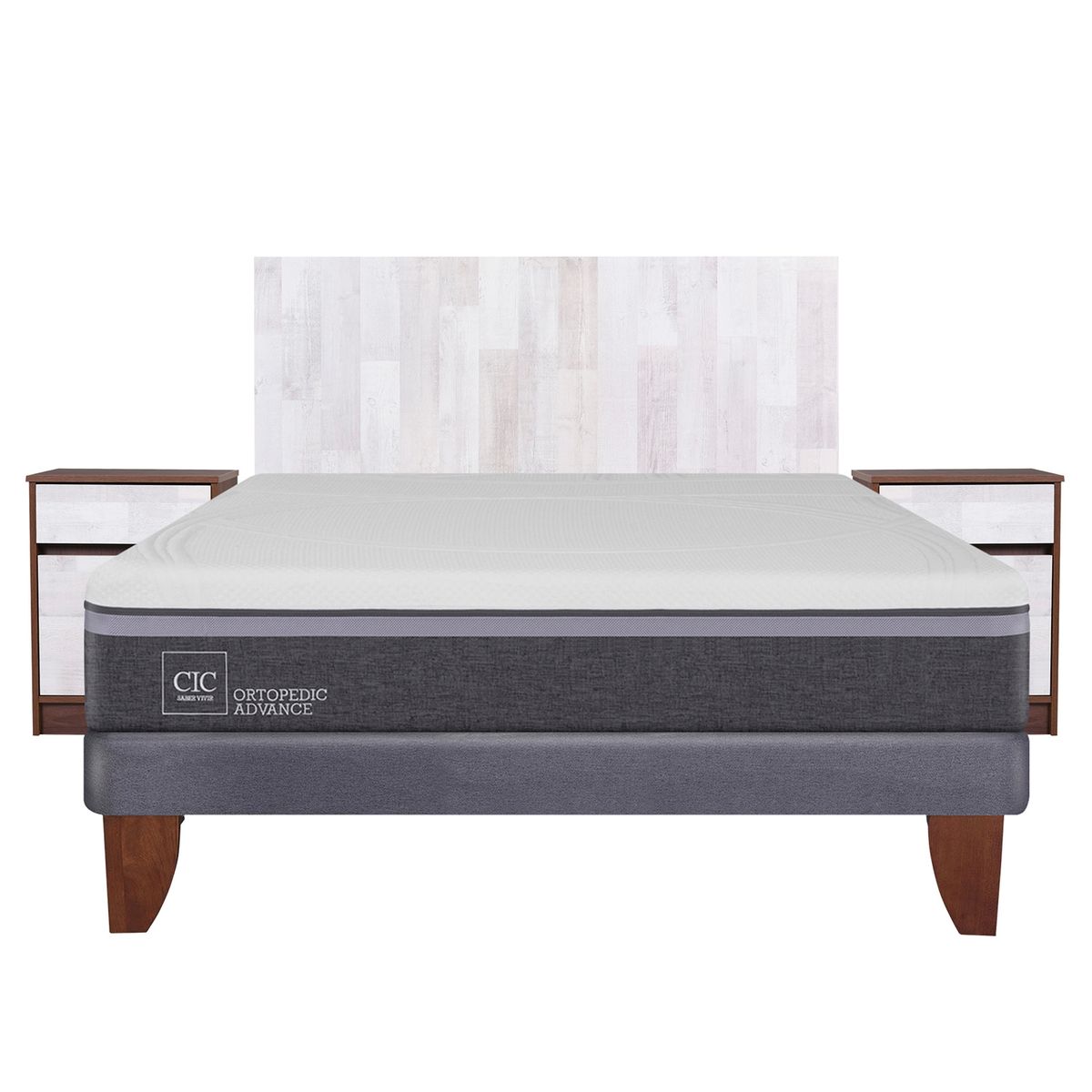 CIC - Cama Europea Ortopedic Advance 2 Plazas Base Normal 150X200 Cm + Muebles Legno Cic
