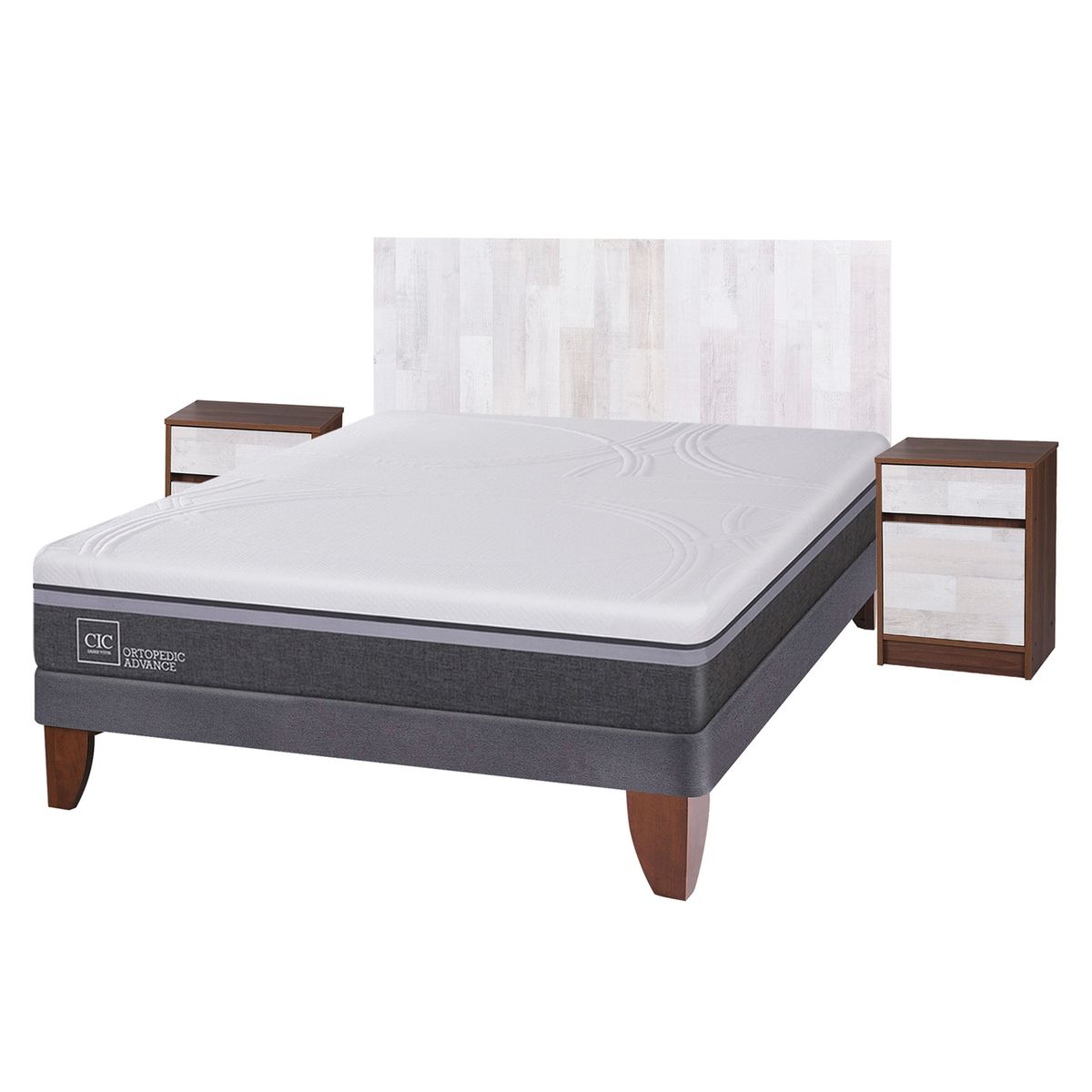 CIC - Cama Europea Ortopedic Advance 2 Plazas Base Normal 150X200 Cm + Muebles Legno Cic