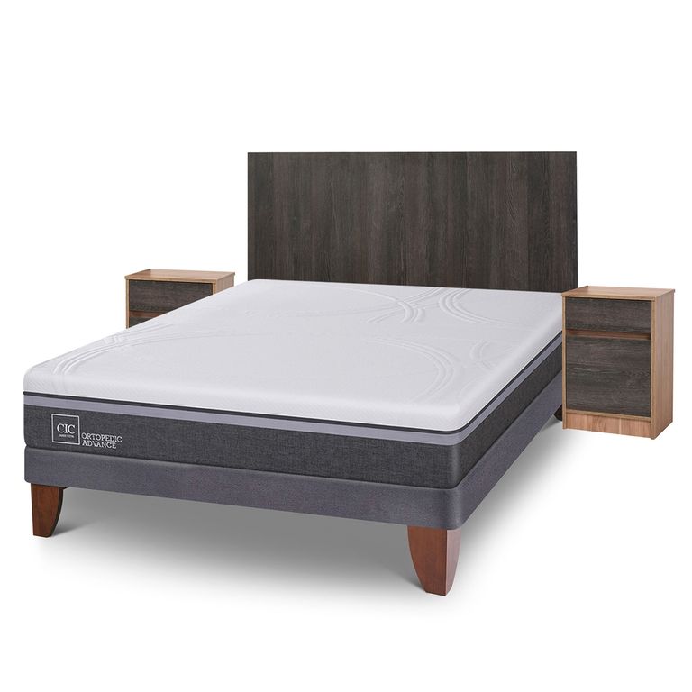 CIC Cama Europea Ortoped.Ad 2 Plazas + Respaldo + 2 Veladores