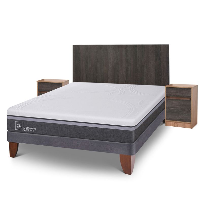 CIC - Cama Europea Ortoped.Ad 2 Plazas + Respaldo + 2 Veladores Cic