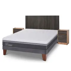 CIC - Cama Europea Ortoped.Ad 2 Plazas + Respaldo + 2 Veladores