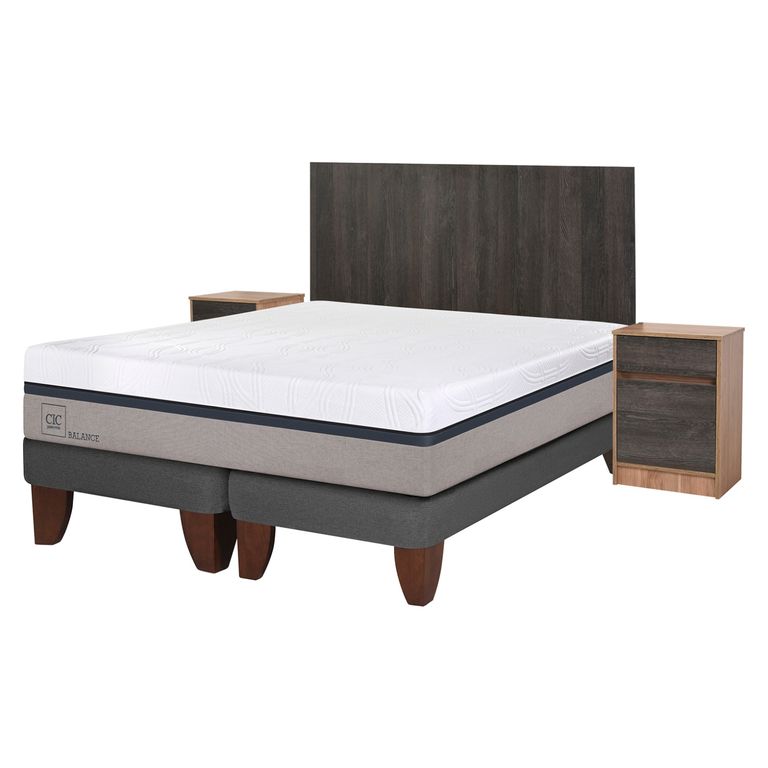 CIC Cama Europea Balance 2 Plazas x 2.00mt Base Dividida + Respaldo + 2 Veladores
