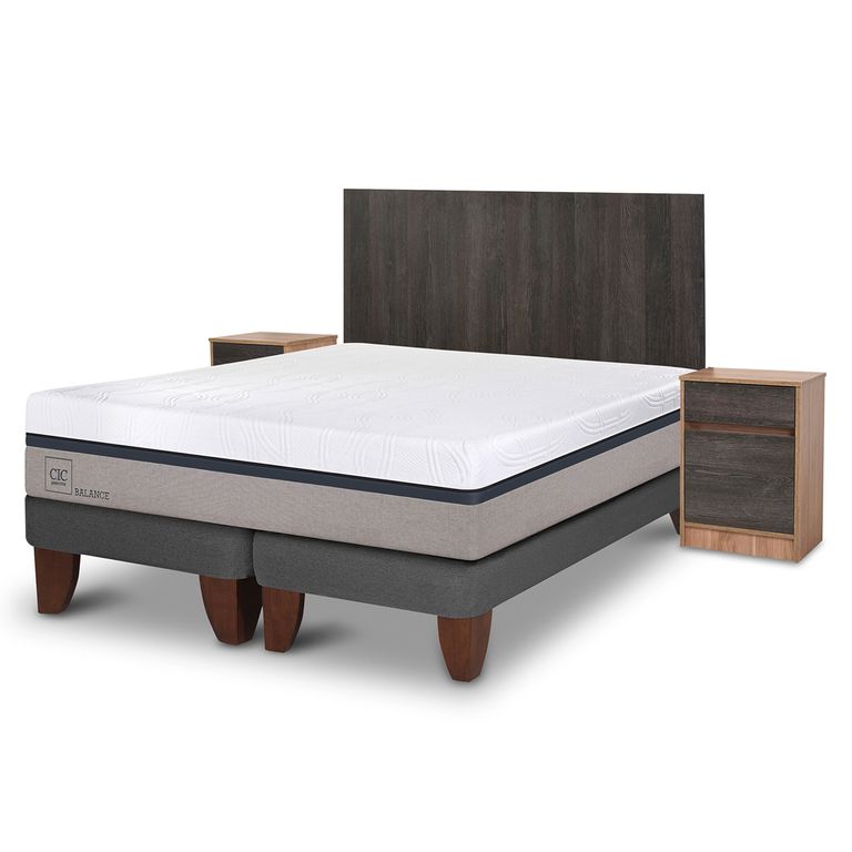 Cama Europea Balance King x 2.00mt Base Dividida + Respaldo + 2 Veladores
