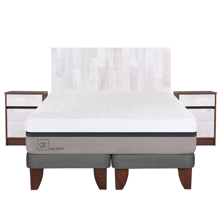 CIC Cama Europea Balance King x 2.00mt Base Dividida + Respaldo + 2 Veladores