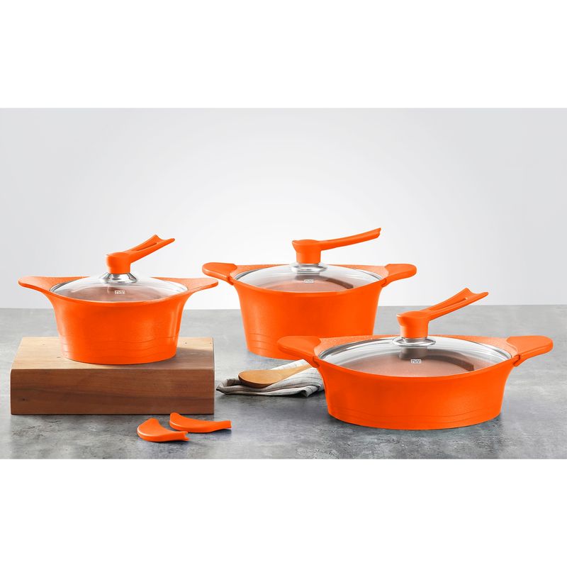 BOHLIER - Batería de Cocina 6 Piezas Antiadherente Naranja Bohlier
