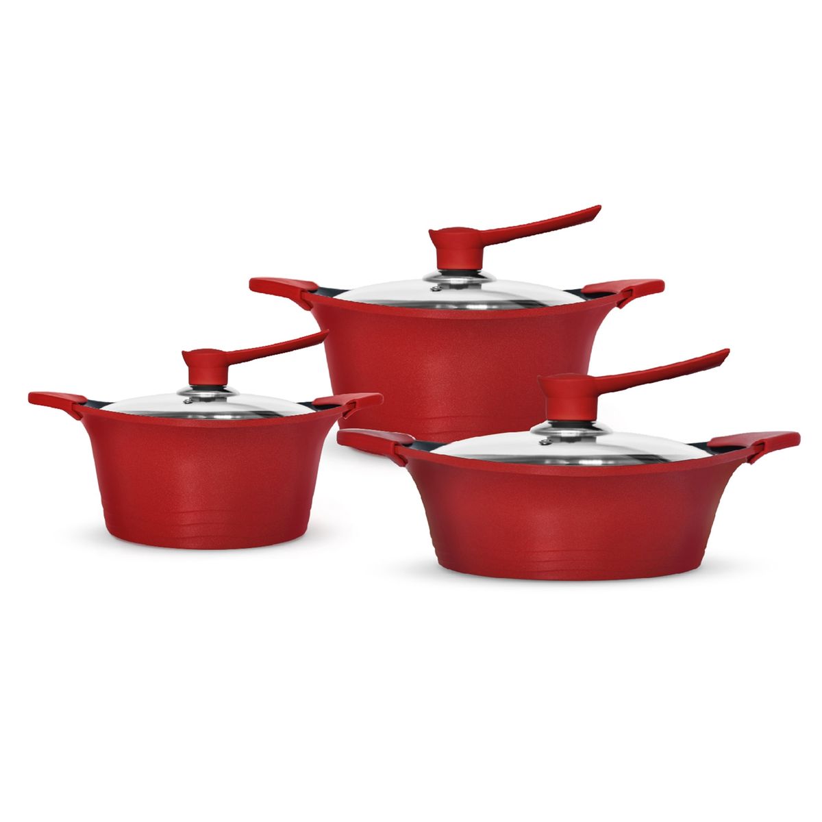 BOHLIER - Batería de Cocina 6 Piezas Antiadherente Roja Bohlier