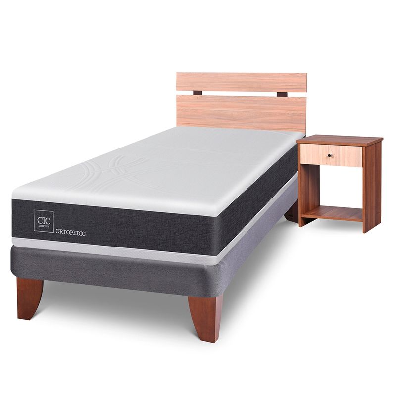 CIC - Cama Europea Ortopedic 1.5 Plazas Base Normal 105X200 Cm + Muebles Olmo Cic