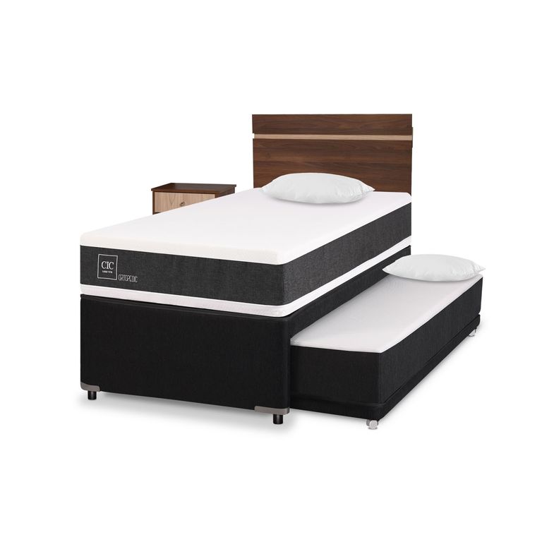 CIC Cama Nido Ortopedic Black 1.5 Plazas + Muebles Mica + Almohadas