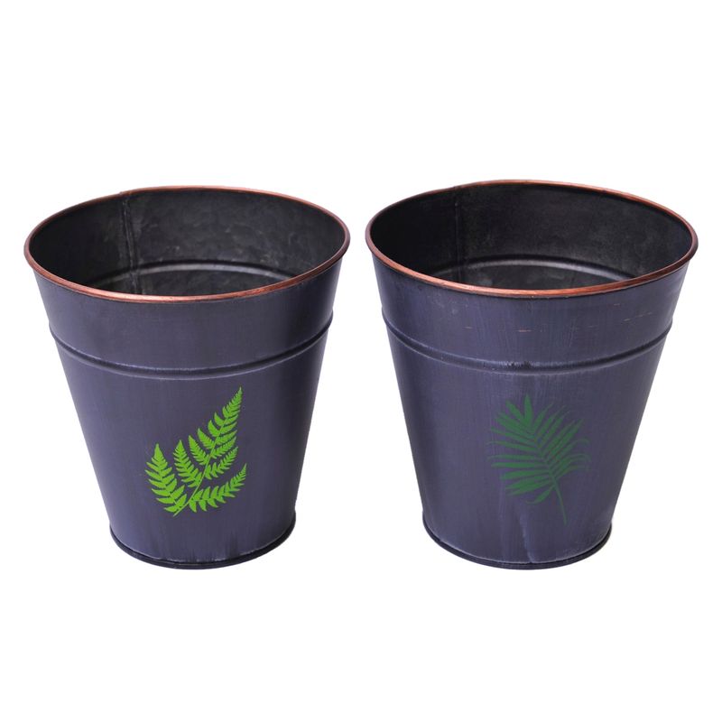 D`HOME - Set 2 Macetas Latón Negro con Aplicacion Hoja Verd