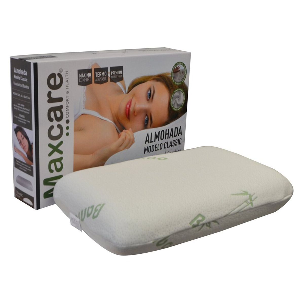 MAXCARE - Almohada Viscoelastica Clasica Bamboo 60X40X12